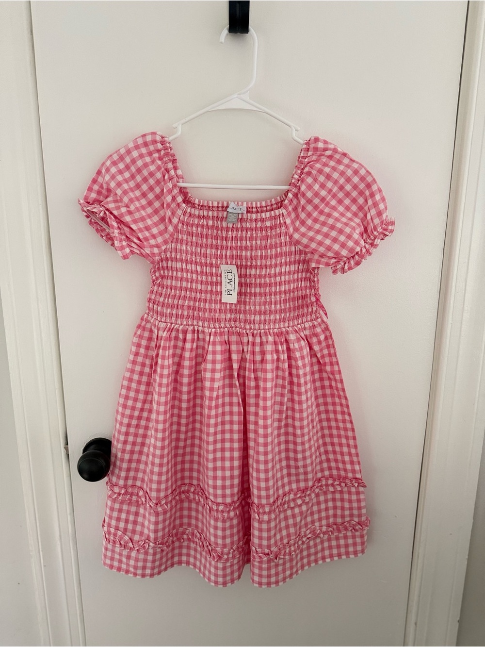 The Children's Place Pink Gingham Smocked Puff Sleeve Dress